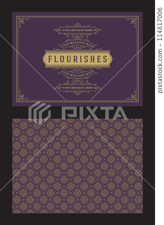Vintage ornament greeting card calligraphic ornate swirls and vignettes frame design vector template 114817006
