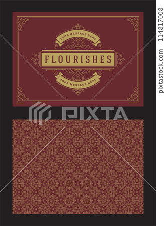 Vintage ornament greeting card calligraphic ornate swirls and vignettes frame design vector template Vintage ornament greeting card calligraphic ornate swirls and vignettes frame design vector template 114817008