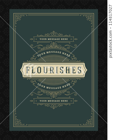 Vintage ornament greeting card calligraphic ornate swirls and vignettes frame design vector template Vintage ornament greeting card calligraphic ornate swirls and vignettes frame design vector template 114817027