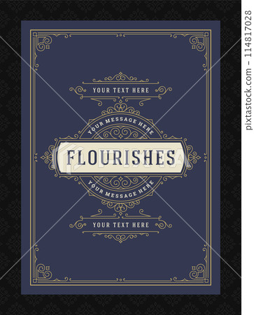Vintage ornament greeting card calligraphic ornate swirls and vignettes frame design vector template 114817028