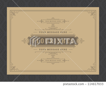 Vintage ornament greeting card calligraphic ornate swirls and vignettes frame design vector template 114817033
