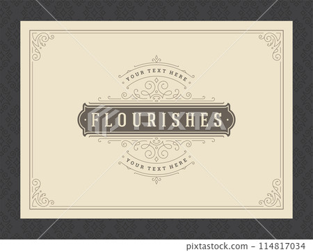 Vintage ornament greeting card calligraphic ornate swirls and vignettes frame design vector template 114817034