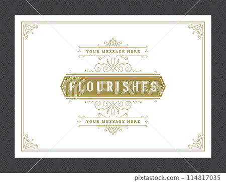 Vintage ornament greeting card calligraphic ornate swirls and vignettes frame design vector template 114817035