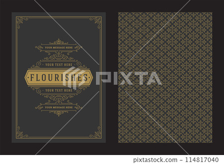 Vintage ornament greeting card calligraphic ornate swirls and vignettes frame design vector template 114817040