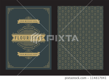 Vintage ornament greeting card calligraphic ornate swirls and vignettes frame design vector template 114817041