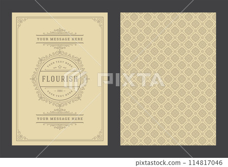 Vintage ornament greeting card calligraphic ornate swirls and vignettes frame design vector template 114817046