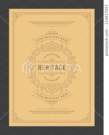 Vintage ornament greeting card calligraphic ornate swirls and vignettes frame design vector template Vintage ornament greeting card calligraphic ornate swirls and vignettes frame design vector template 114817051