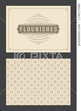 Vintage ornament greeting card calligraphic ornate swirls and vignettes frame design vector template Vintage ornament greeting card calligraphic ornate swirls and vignettes frame design vector template 114817066