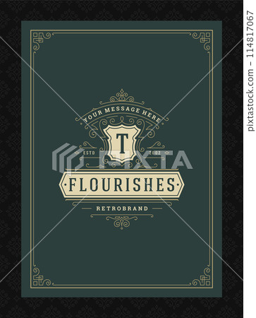 Vintage ornament greeting card calligraphic ornate swirls and vignettes frame design vector template Vintage ornament greeting card calligraphic ornate swirls and vignettes frame design vector template 114817067
