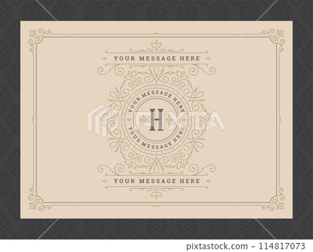 Vintage ornament greeting card calligraphic ornate swirls and vignettes frame design vector template 114817073