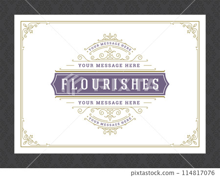 Vintage ornament greeting card calligraphic ornate swirls and vignettes frame design vector template 114817076