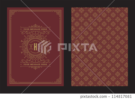 Vintage ornament greeting card calligraphic ornate swirls and vignettes frame design vector template 114817081