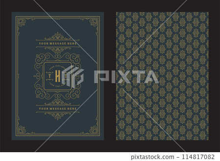Vintage ornament greeting card calligraphic ornate swirls and vignettes frame design vector template 114817082