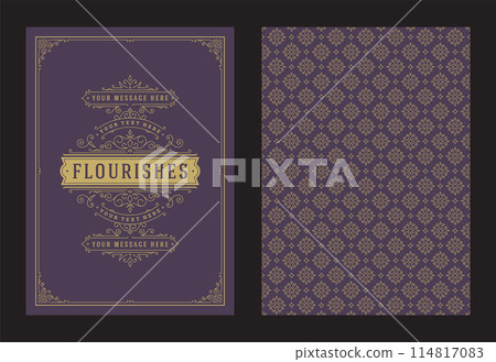 Vintage ornament greeting card calligraphic ornate swirls and vignettes frame design vector template Vintage ornament greeting card calligraphic ornate swirls and vignettes frame design vector template 114817083