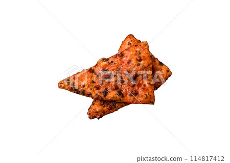 Slices of delicious street pizza with sausage, mushrooms, tomatoes and cheese Slices of delicious street pizza with sausage, mushrooms, tomatoes and cheese 114817412