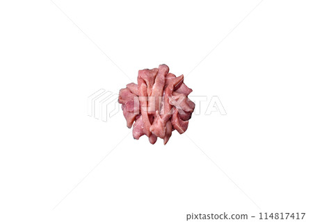 Slices of raw pork or turkey meat with salt, spices and herbs 114817417