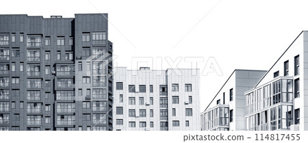 New urban apartment development, highrise residential building with outdoor view. Modern multistorey 114817455