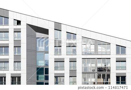 Contemporary high rise apartment complex with modern design, stylish facade. Urban real estate 114817471
