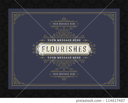 Vintage ornament greeting card calligraphic ornate swirls and vignettes frame design vector template 114817487