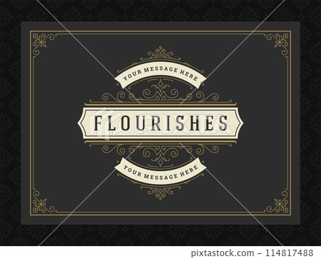 Vintage ornament greeting card calligraphic ornate swirls and vignettes frame design vector template 114817488