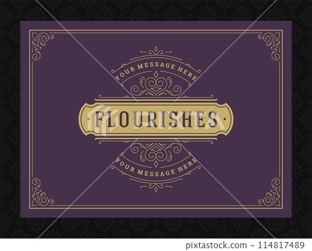 Vintage ornament greeting card calligraphic ornate swirls and vignettes frame design vector template Vintage ornament greeting card calligraphic ornate swirls and vignettes frame design vector template 114817489