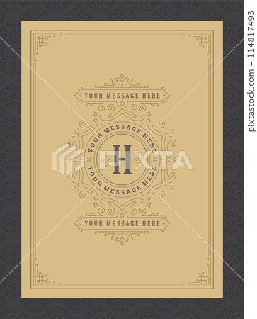 Vintage ornament greeting card calligraphic ornate swirls and vignettes frame design vector template Vintage ornament greeting card calligraphic ornate swirls and vignettes frame design vector template 114817493
