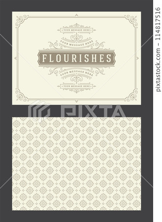 Vintage ornament greeting card calligraphic ornate swirls and vignettes frame design vector template 114817516