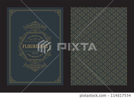 Vintage ornament greeting card calligraphic ornate swirls and vignettes frame design vector template 114817534