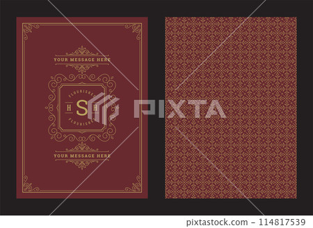 Vintage ornament greeting card calligraphic ornate swirls and vignettes frame design vector template 114817539