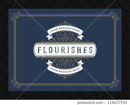 Vintage ornament greeting card calligraphic ornate swirls and vignettes frame design vector template 114817554