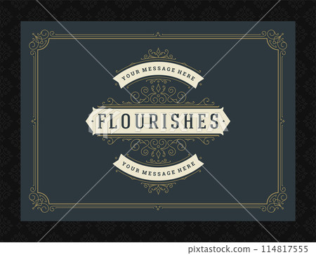 Vintage ornament greeting card calligraphic ornate swirls and vignettes frame design vector template 114817555