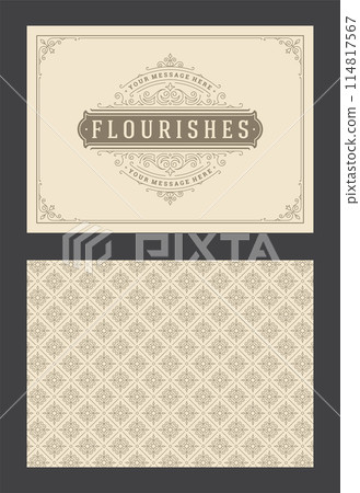 Vintage ornament greeting card calligraphic ornate swirls and vignettes frame design vector template Vintage ornament greeting card calligraphic ornate swirls and vignettes frame design vector template 114817567