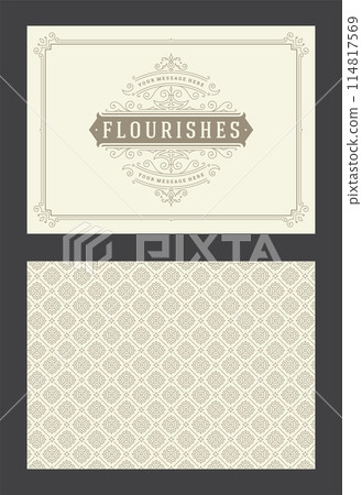 Vintage ornament greeting card calligraphic ornate swirls and vignettes frame design vector template 114817569