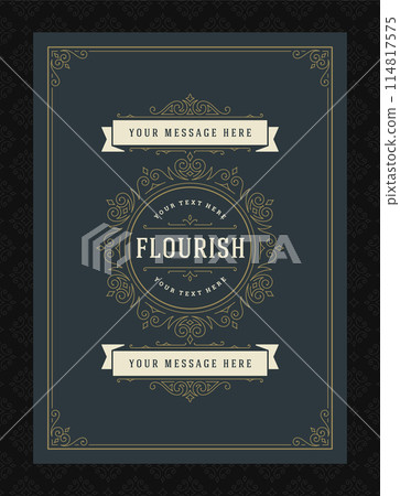 Vintage ornament greeting card calligraphic ornate swirls and vignettes frame design vector template 114817575