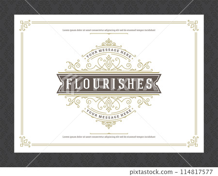 Vintage ornament greeting card calligraphic ornate swirls and vignettes frame design vector template 114817577