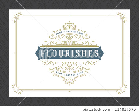 Vintage ornament greeting card calligraphic ornate swirls and vignettes frame design vector template Vintage ornament greeting card calligraphic ornate swirls and vignettes frame design vector template 114817579