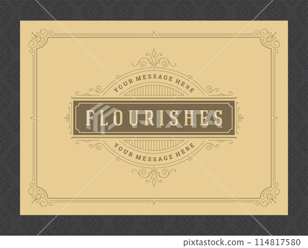 Vintage ornament greeting card calligraphic ornate swirls and vignettes frame design vector template 114817580