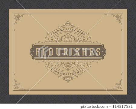Vintage ornament greeting card calligraphic ornate swirls and vignettes frame design vector template 114817581