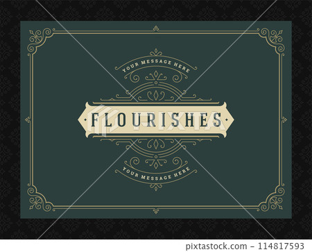 Vintage ornament greeting card calligraphic ornate swirls and vignettes frame design vector template 114817593