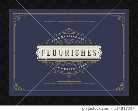 Vintage ornament greeting card calligraphic ornate swirls and vignettes frame design vector template 114817594