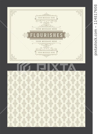 Vintage ornament greeting card calligraphic ornate swirls and vignettes frame design vector template Vintage ornament greeting card calligraphic ornate swirls and vignettes frame design vector template 114817608