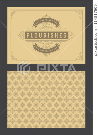 Vintage ornament greeting card calligraphic ornate swirls and vignettes frame design vector template Vintage ornament greeting card calligraphic ornate swirls and vignettes frame design vector template 114817609