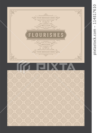 Vintage ornament greeting card calligraphic ornate swirls and vignettes frame design vector template Vintage ornament greeting card calligraphic ornate swirls and vignettes frame design vector template 114817610