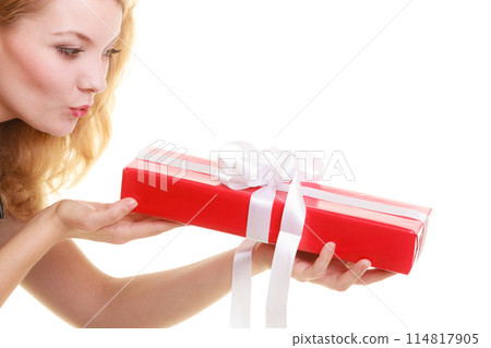 holidays love happiness concept - girl with gift box holidays love happiness concept - girl with gift box 114817905