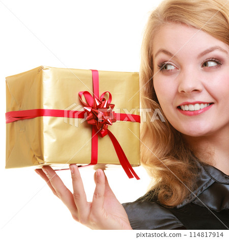 holidays love happiness concept - girl with gift box 114817914