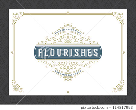 Vintage ornament greeting card calligraphic ornate swirls and vignettes frame design vector template Vintage ornament greeting card calligraphic ornate swirls and vignettes frame design vector template 114817998