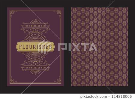 Vintage ornament greeting card calligraphic ornate swirls and vignettes frame design vector template 114818006
