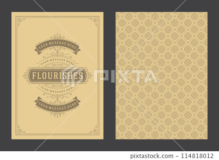 Vintage ornament greeting card calligraphic ornate swirls and vignettes frame design vector template 114818012