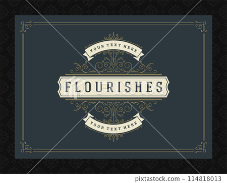 Vintage ornament greeting card calligraphic ornate swirls and vignettes frame design vector template 114818013