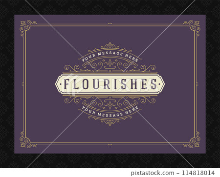 Vintage ornament greeting card calligraphic ornate swirls and vignettes frame design vector template 114818014